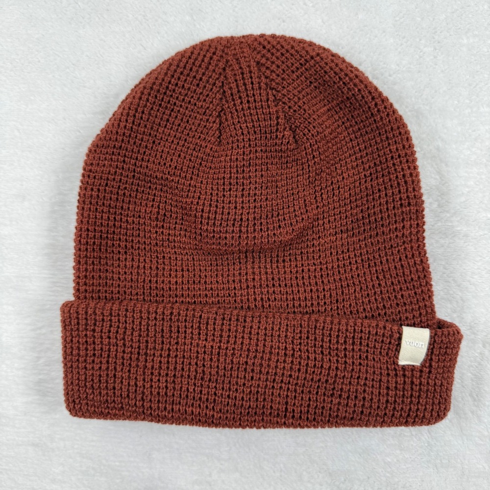 Vuori V864 Waffle Knit Cuffed‎ Beanie Hat Rust Brown One Size OS Mens Womens